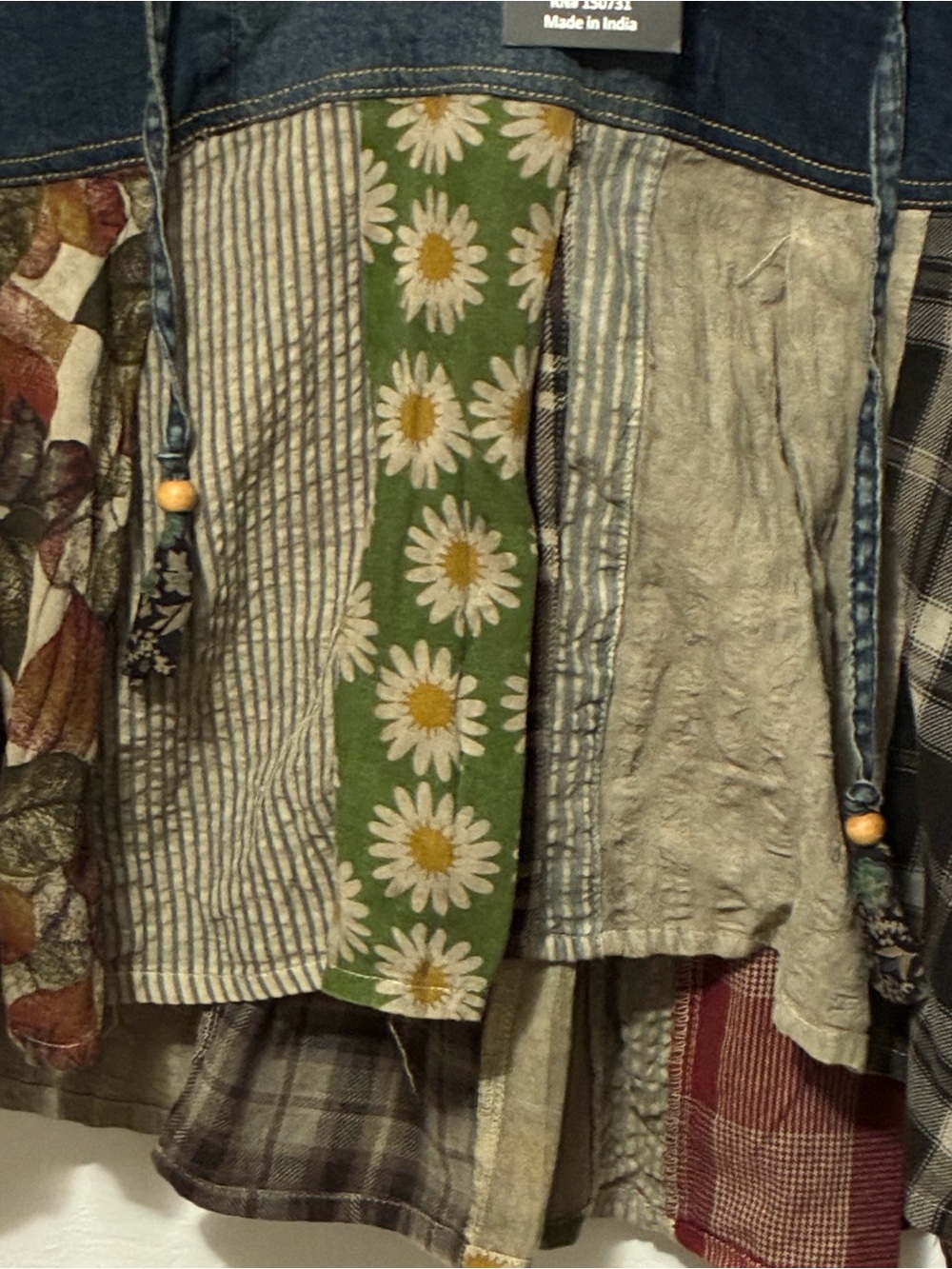 NWT Young Threads Mixed Media Patchwork Denim Hoodie top - Picture 4 of 15